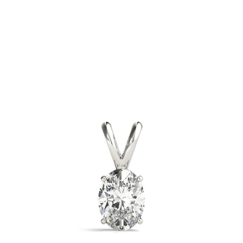 White gold Oval Solitaire Diamond Prong Pendant 1