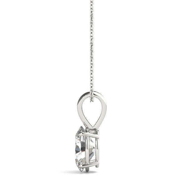 White gold Oval Solitaire Diamond Prong Pendant 2
