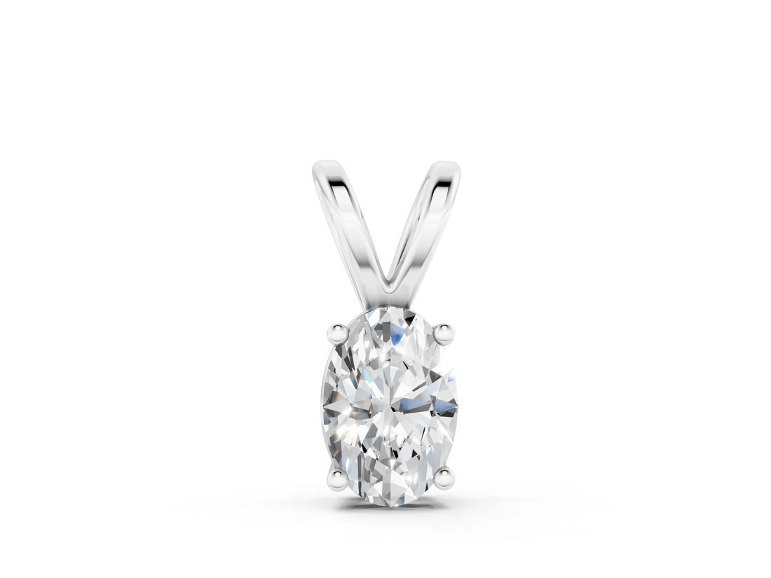 White gold Oval Solitaire Diamond Prong Pendant_34