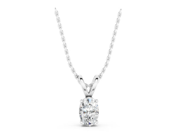 Silver Oval Solitaire Diamond Prong Pendant