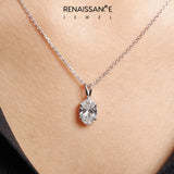 White gold Oval Solitaire Diamond Prong Pendant_39