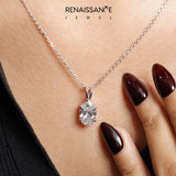White gold Oval Solitaire Diamond Prong Pendant_40