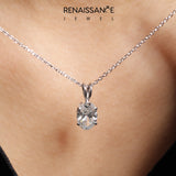 White gold Oval Solitaire Diamond Prong Pendant_41