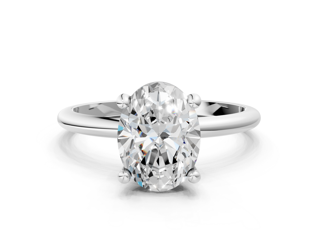 White gold Oval Solitaire Diamond Ring with 4-Prong Setting on a Classic Band_3