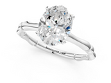 White gold Oval Solitaire Diamond Ring with Bamboo Band and Four-Prong Setting_56