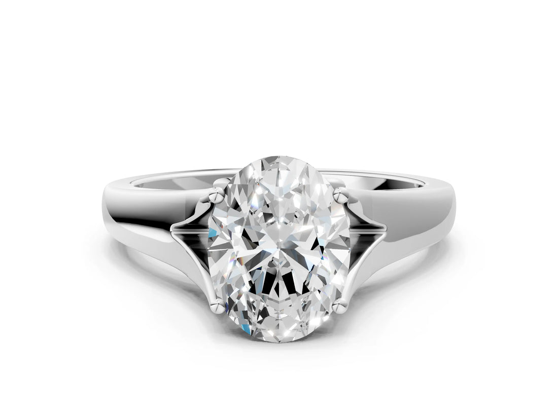 White gold Oval Solitaire Diamond Ring with Cathedral Band and Four-Prong Setting_66