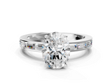 White gold Oval Solitaire Diamond Ring with Channel-Set Baguette Band and Four-Prong Setting_116
