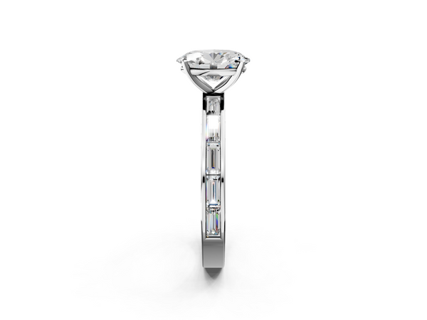 White Gold Oval Baguette Side Stone Engagement Ring Setting with Channel-Set Baguette Band