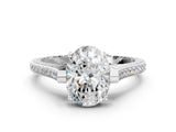 White gold Oval Solitaire Diamond Ring with Channel Set Band and Bezel Prong Setting_56