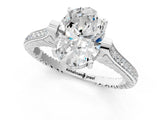 White gold Oval Solitaire Diamond Ring with Channel Set Band and Bezel Prong Setting_57