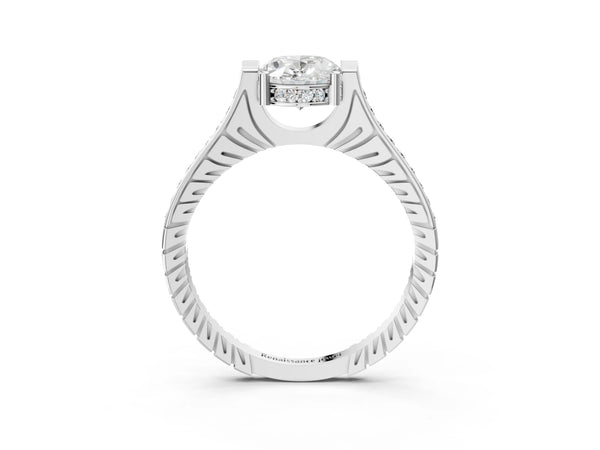 Platinum Oval Vintage Cathedral Engagement Ring Setting with Engraved Sides and Pave