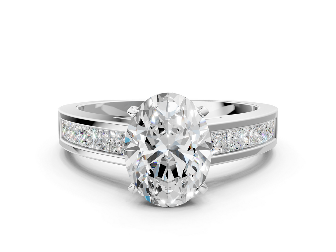 White gold Oval Solitaire Diamond Ring with Channel-Set Band and Four-Prong Setting_23