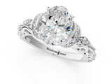 White gold Oval Solitaire Diamond Ring with Filigree Band and Four-Prong Setting_103