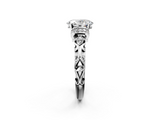 White gold Oval Solitaire Diamond Ring with Filigree Band and Four-Prong Setting_106