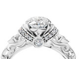 White gold Oval Solitaire Diamond Ring with Filigree Band and Four-Prong Setting_108