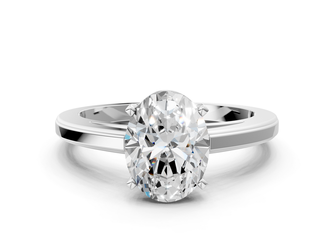 White gold Oval Solitaire Diamond Ring with Four-Prong Setting and Classic Band_4