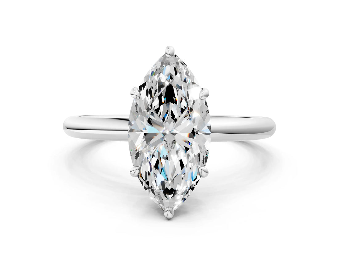 White gold Oval Solitaire Diamond Ring with Four-Prong Setting on a Plain Band_20