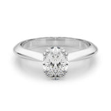 White gold Oval Solitaire Diamond Ring with Four-Prong Setting on a Tapered Band 1