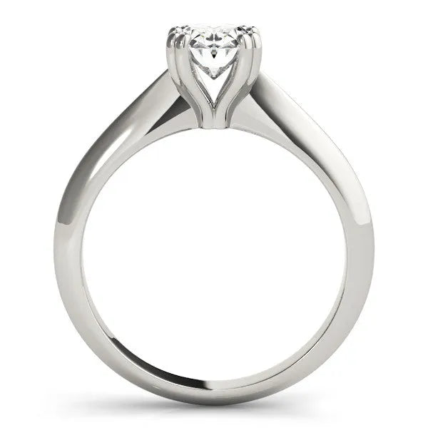 White gold Oval Solitaire Diamond Ring with Four-Prong Setting on a Tapered Band
