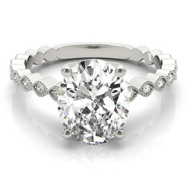 White gold Oval Solitaire Diamond Ring with Infinity Twist Band and Four-Prong Setting