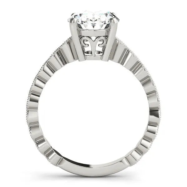 White gold Oval Solitaire Diamond Ring with Infinity Twist Band and Four-Prong Setting