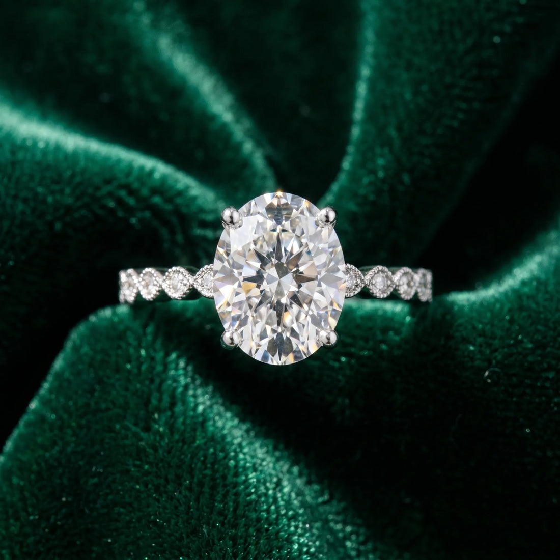 White gold Oval Solitaire Diamond Ring with Infinity Twist Band and Four-Prong Setting_27