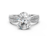 White gold Oval Solitaire Diamond Ring with Milgrain Pavé Band and Four-Prong Setting_123