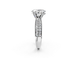 White gold Oval Solitaire Diamond Ring with Milgrain Pavé Band and Four-Prong Setting_123