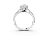 White gold Oval Solitaire Diamond Ring with Milgrain Pavé Band and Four-Prong Setting_127