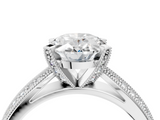 White gold Oval Solitaire Diamond Ring with Milgrain Pavé Band and Four-Prong Setting_128