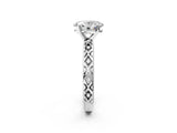 White gold Oval Solitaire Diamond Ring with Milgrain and Black Enamel X Pattern Band_199