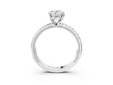 White gold Oval Solitaire Diamond Ring with Milgrain and Black Enamel X Pattern Band_200