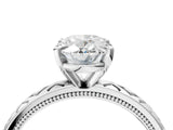 White gold Oval Solitaire Diamond Ring with Milgrain and Black Enamel X Pattern Band_202