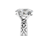 White gold Oval Solitaire Diamond Ring with Milgrain and Black Enamel X Pattern Band_202
