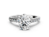 White gold Oval Solitaire Diamond Ring with Pavé Band and Four-Prong Setting_101