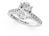 White gold Oval Solitaire Diamond Ring with Pavé Band and Four-Prong Setting_102