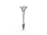 White gold Oval Solitaire Diamond Ring with Pave Band and Four-Prong Setting_284