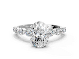 White gold Oval Solitaire Diamond Ring with Pave Band and Four-Prong Setting_289