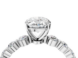 White gold Oval Solitaire Diamond Ring with Pave Band and Four-Prong Setting_293