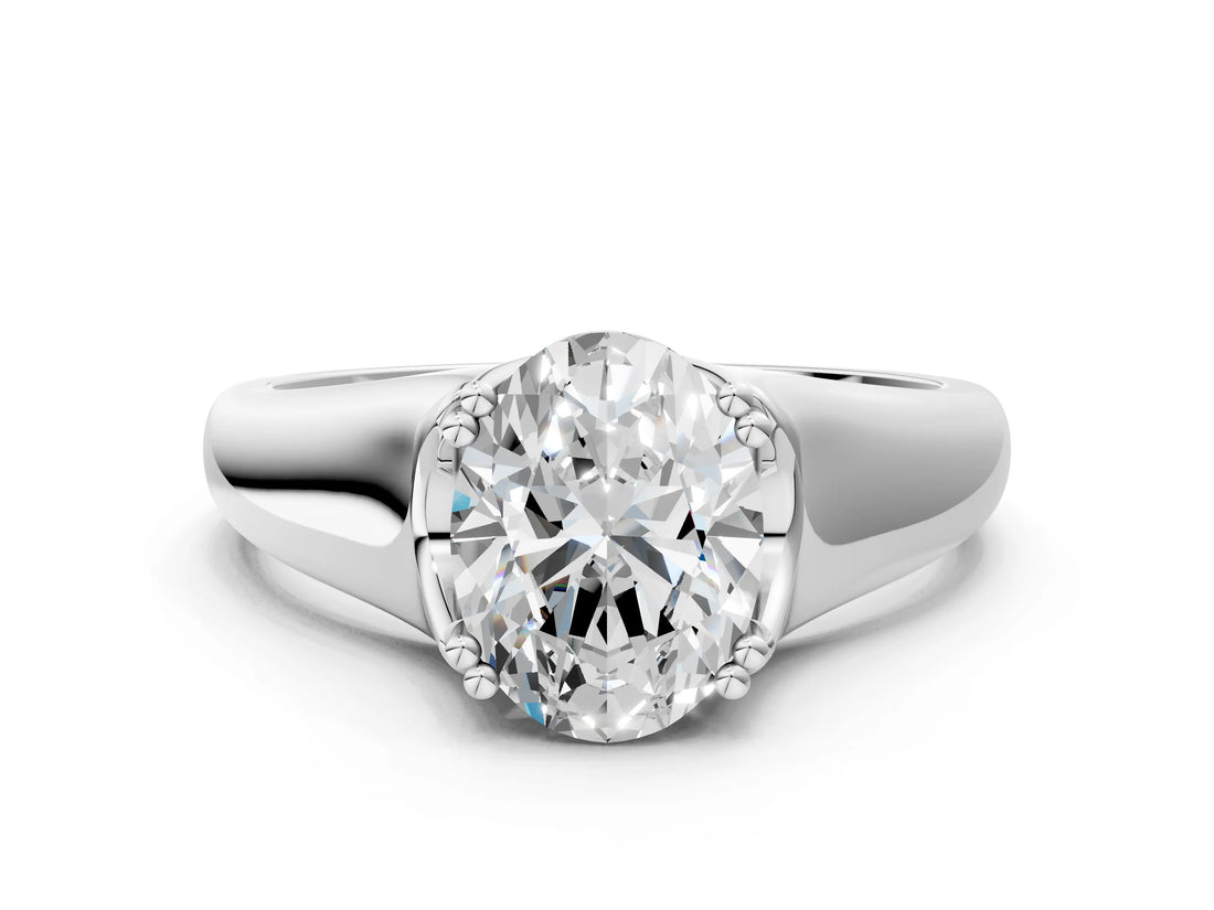 White gold Oval Solitaire Diamond Ring with Six-Prong Cathedral Setting_52