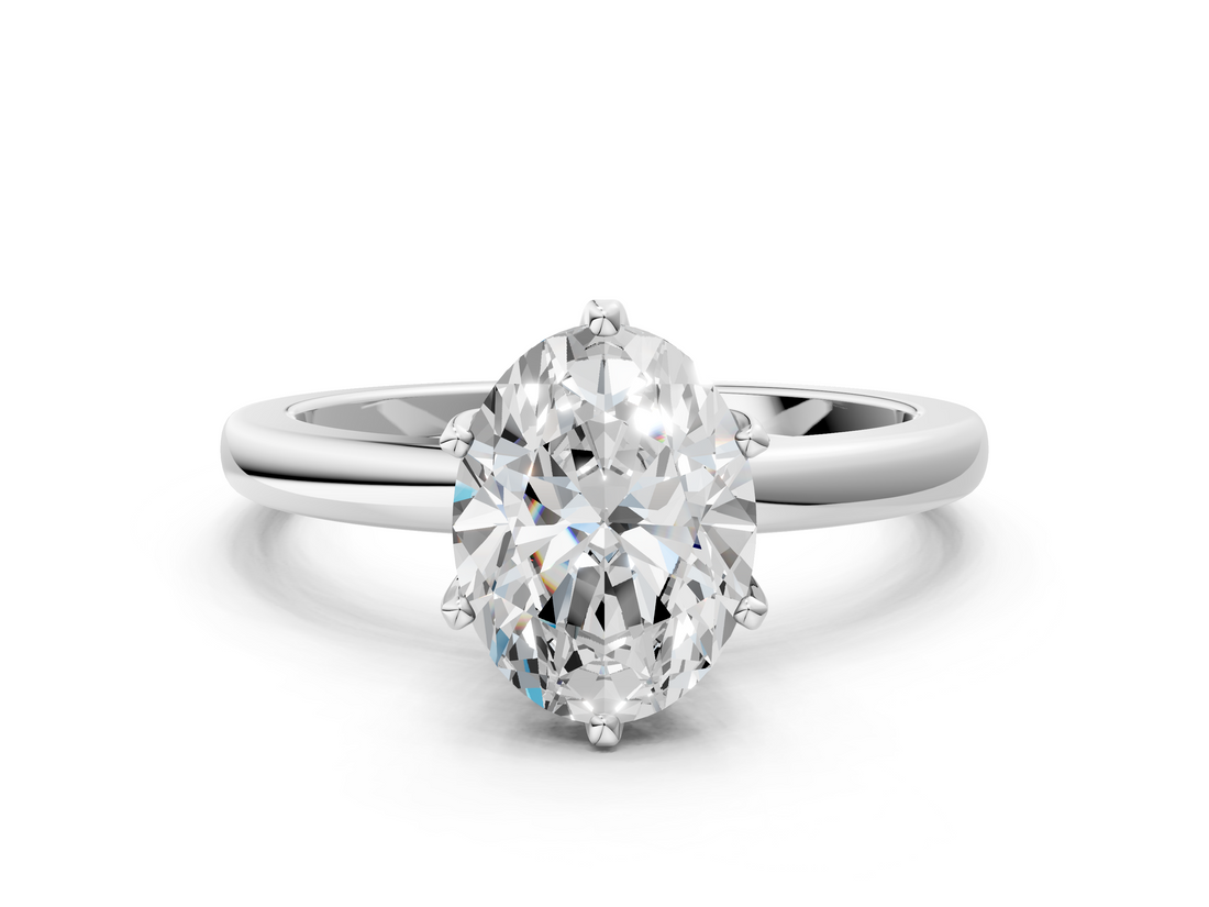White gold Oval Solitaire Diamond Ring with Six-Prong Setting on a Classic Band_3