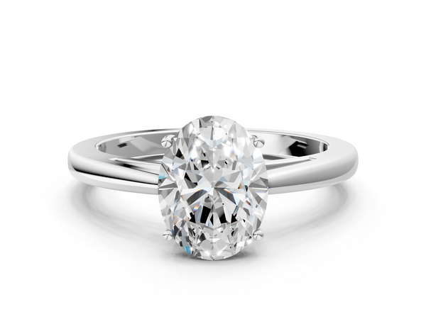 White gold Oval Solitaire Diamond Ring with Split Shank and Four-Prong Setting