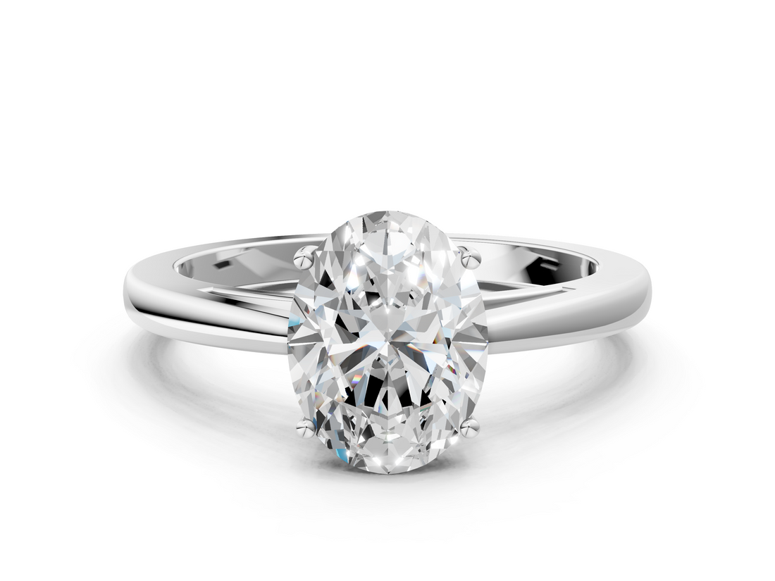 White gold Oval Solitaire Diamond Ring with Split Shank and Four-Prong Setting_20