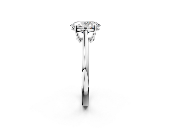 White gold Oval Solitaire Diamond Ring with Split Shank and Four-Prong Setting