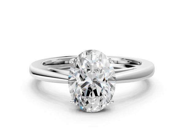 White gold Oval Solitaire Diamond Ring with Split Shank and Four-Prong Setting