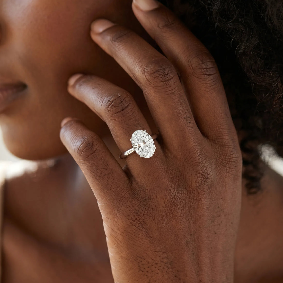White gold Oval Solitaire Diamond Ring with Split Shank and Four-Prong Setting_39