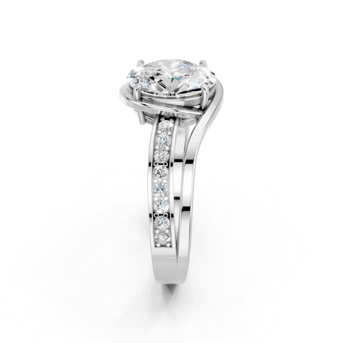 White gold Oval Solitaire Diamond Ring with Split Shank and Prong Setting_106