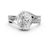 White gold Oval Solitaire Diamond Ring with Split Shank and Prong Setting_160