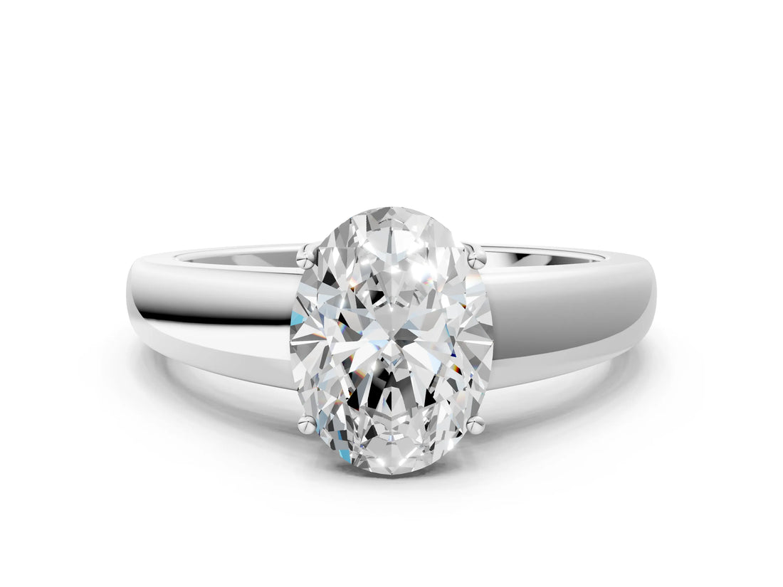 White gold Oval Solitaire Diamond Ring with Tapered Band and Four-Prong Setting_44