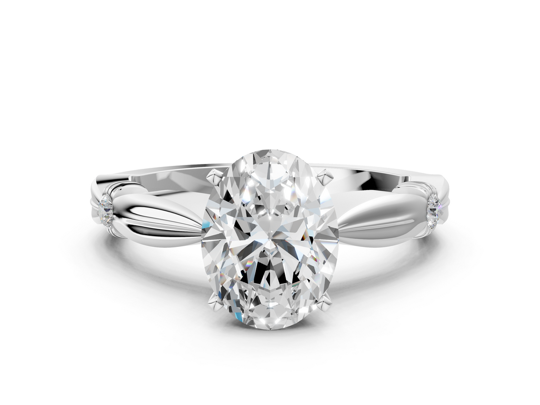 White gold Oval Solitaire Diamond Twisted Band with Four-Prong Setting_60